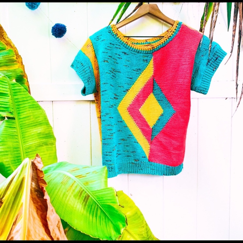 vintage vsco y2k 80s knit crop top geo popover
